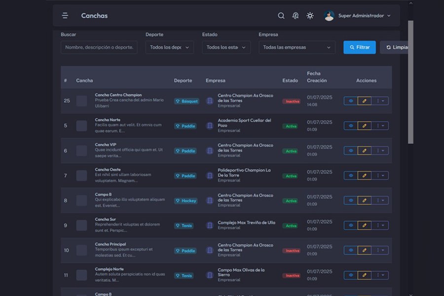 Gestión de Canchas